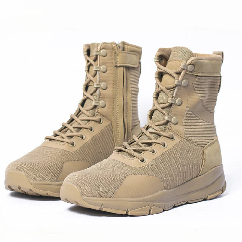 Summer Outdoor Desert Tactical Combat Boots Mesh Lightweight Breathable Zipper Work Shoes Men's Training Hiking Shoes WJ252