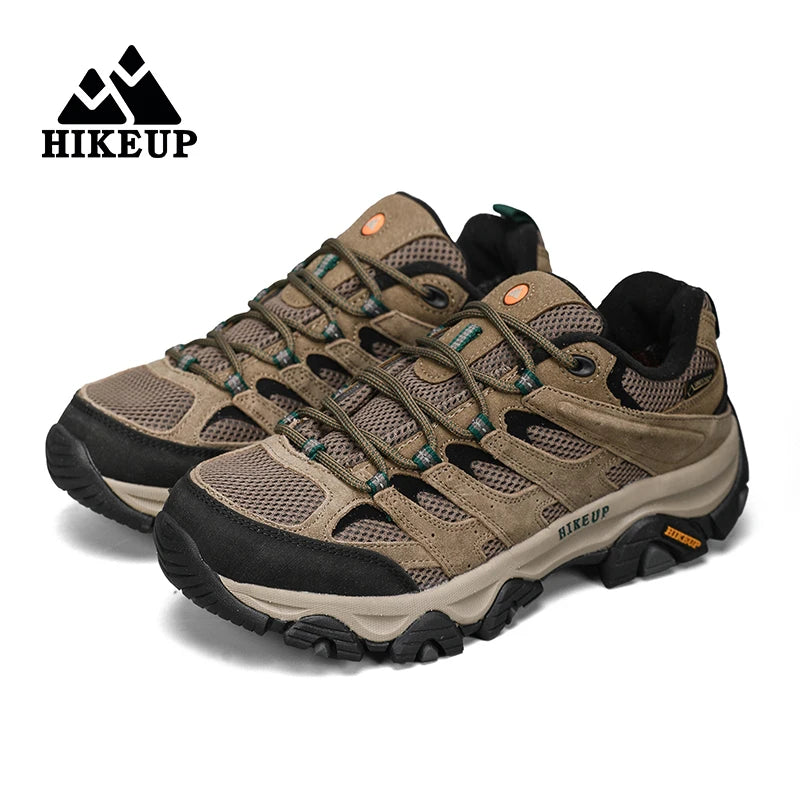 HIKEUP Sneakers for Men Hiking Shoes Leather Trekking Boots Women Camping Hunting Mens Mountain Tactical Ankle Boots Run Sneaker