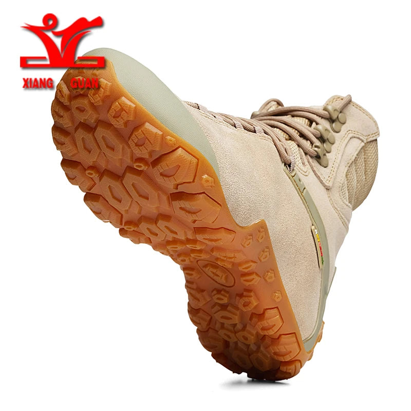 XIANGGUAN Men's Sports Tactical Boots Outdoor High Top Hiking Shoes Wear-Resistant Camping Sneakers Waterproof Women Footwear