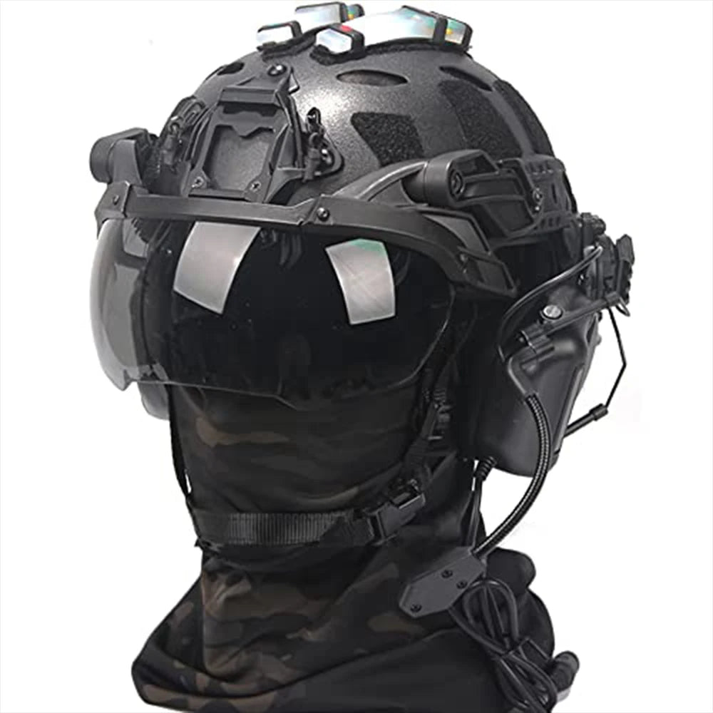 Tactical Helmet Set Fast Protective Equipment with Visor Headset Signal Lamp Balaclava for Outdoor Airsoft Paintball Shooting
