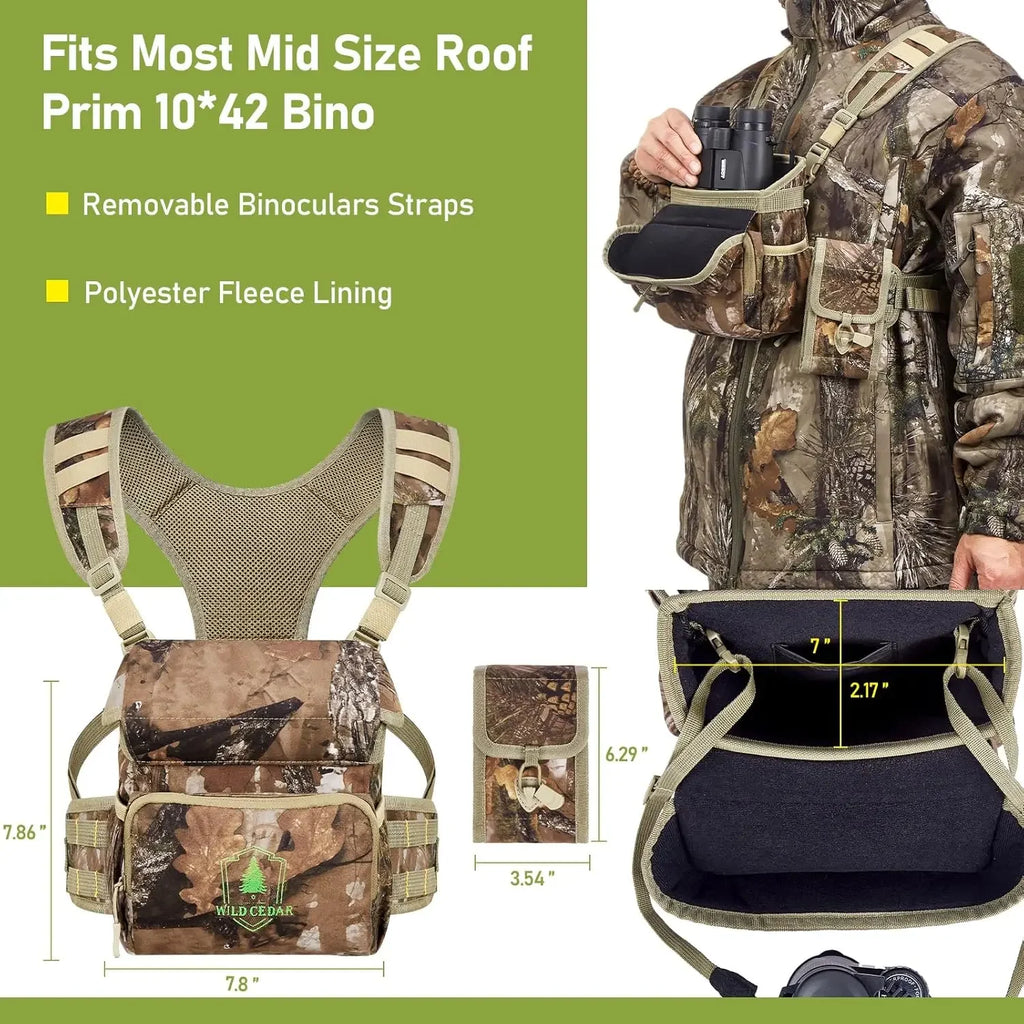 Wild Cedar Binocular Harness Chest Pack with Rangefinder Pouch, Bino Harness with Rain Cover for Bird Watching, Hunting, Hiking