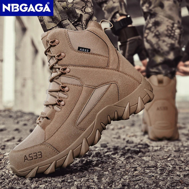 Men’s Tactical Combat Boots Desert Lace-up Outdoor Non-slip Work Shoes Military Ankle Boots Thick Sole Big Size 39-47