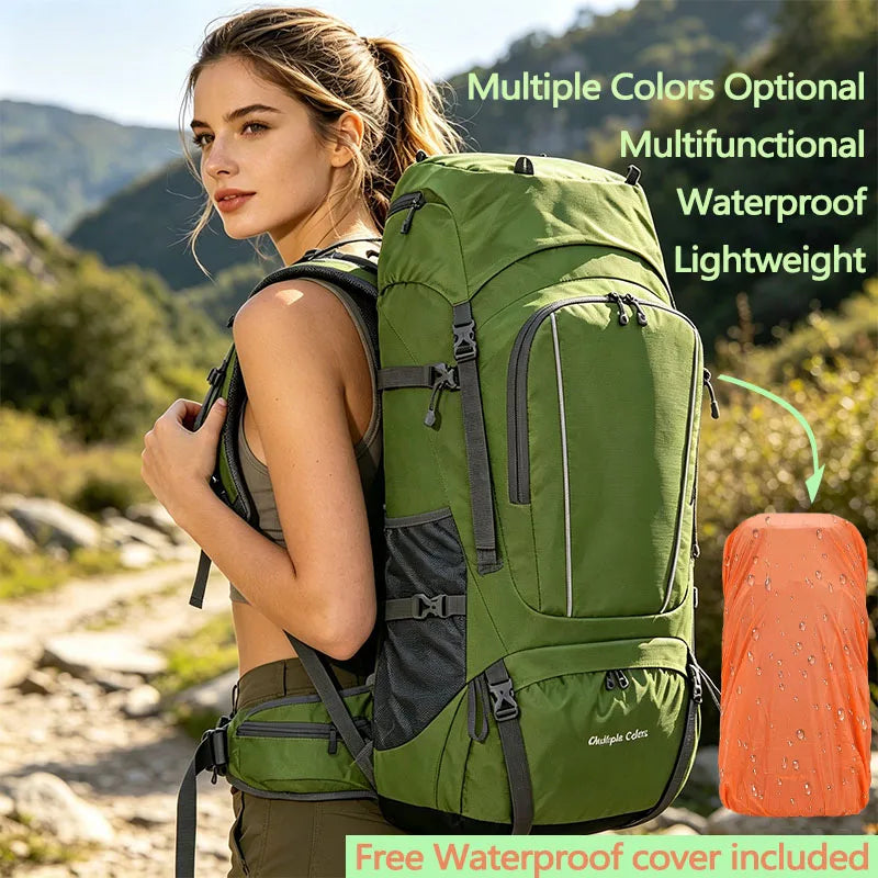 80L Waterproof Multifunctional Outdoor Backpack Large Capacity Mountaineering Bag with Rain Cover for Camping Hiking