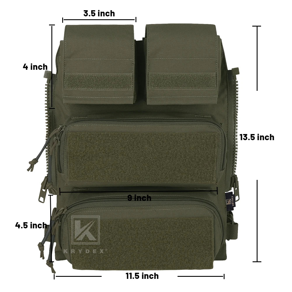 KRYDEX Tactical Modular Pouch Zip On Molle Zipper Back Panel Backpack Bag With Mag Pouch for AVS JPC2.0 CPC Plate Carrier Vest