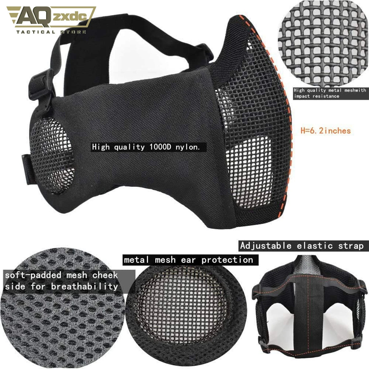 AQzxdc Mich 2000 Style ACH Tactical Helmet with Foldable Ear Protection Dual Straps Half Face Mesh Mask - Goggles for Paintball