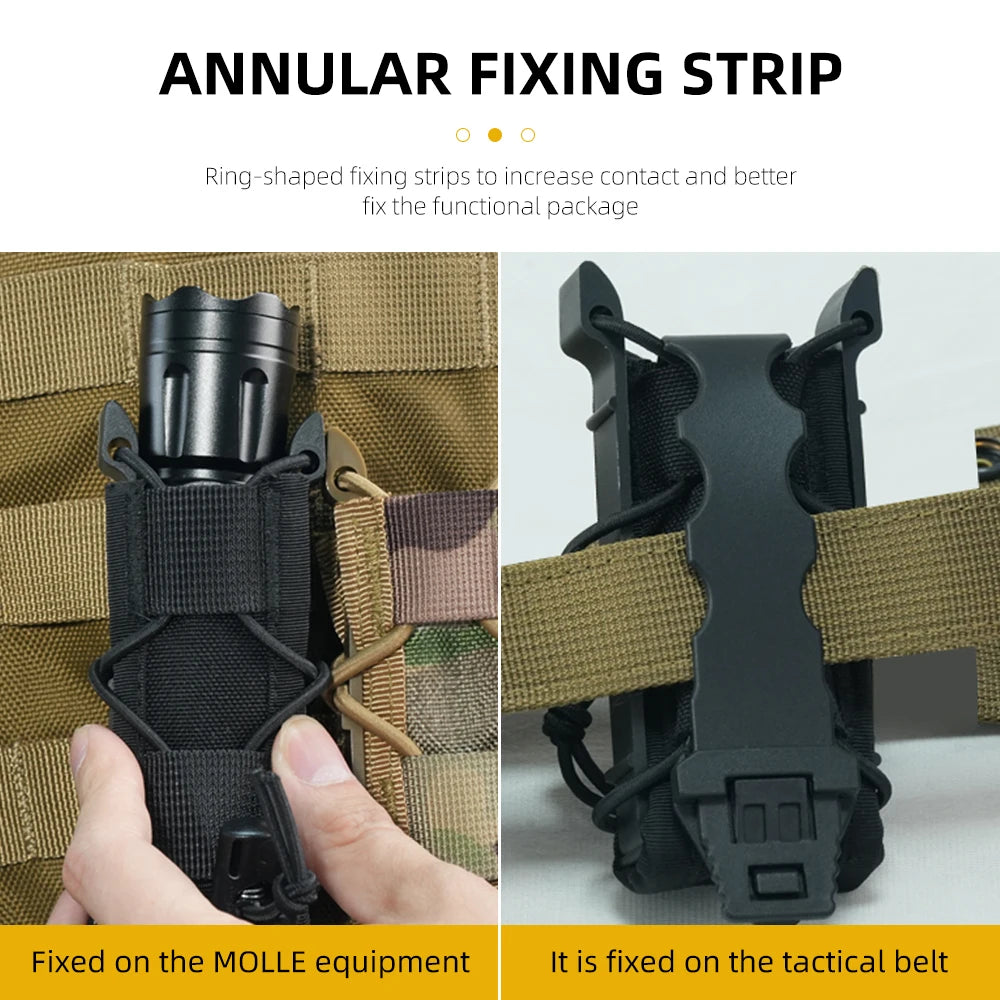 BOOIU Tactical Pistol Magazine Pouch 9mm Molle Single Mag Holster Flashlight Torch Holder Outdoor Hunting EDC Knife Waist Bag