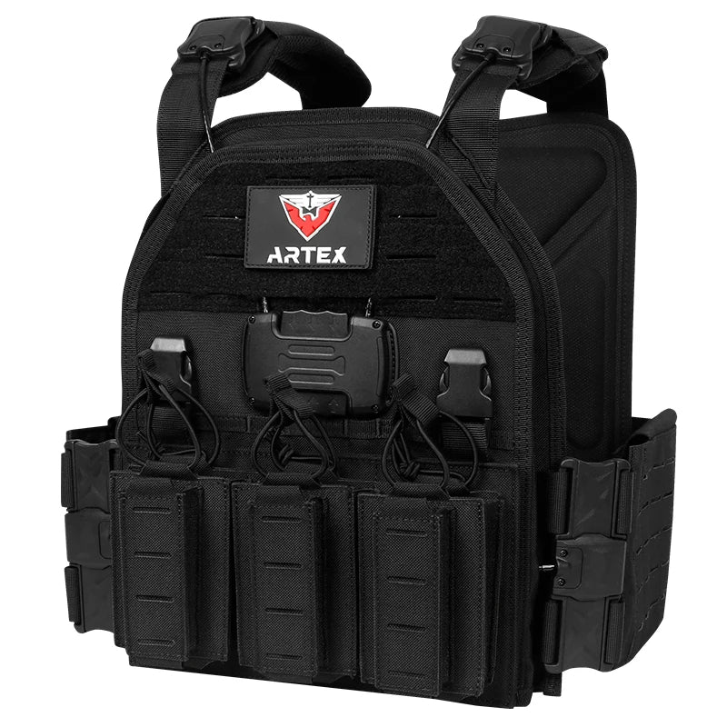 ARTEX 8125 Black Nylon Tactical Plate Carrier Vest One-Click Quick Release MOLLE Airsoft Training Gear