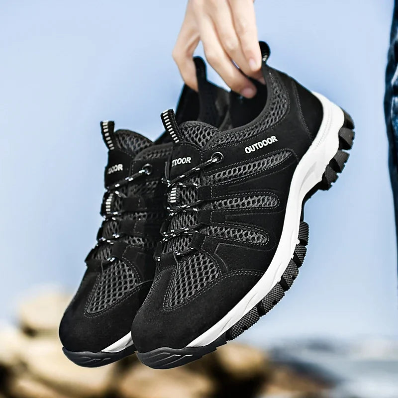 Large Size 2025 Men Soft Casual Shoes Summer Breathable Outdoor Mesh Sneakers Male Light Black Footwear Flat Fashion Boys Travel