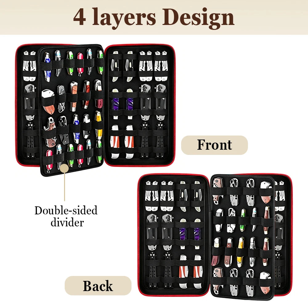 Pocket Knife Display Case 64 Knives Organizer Box Tactical Knife Holder Hunting Folding Knife Storage Collection Protector