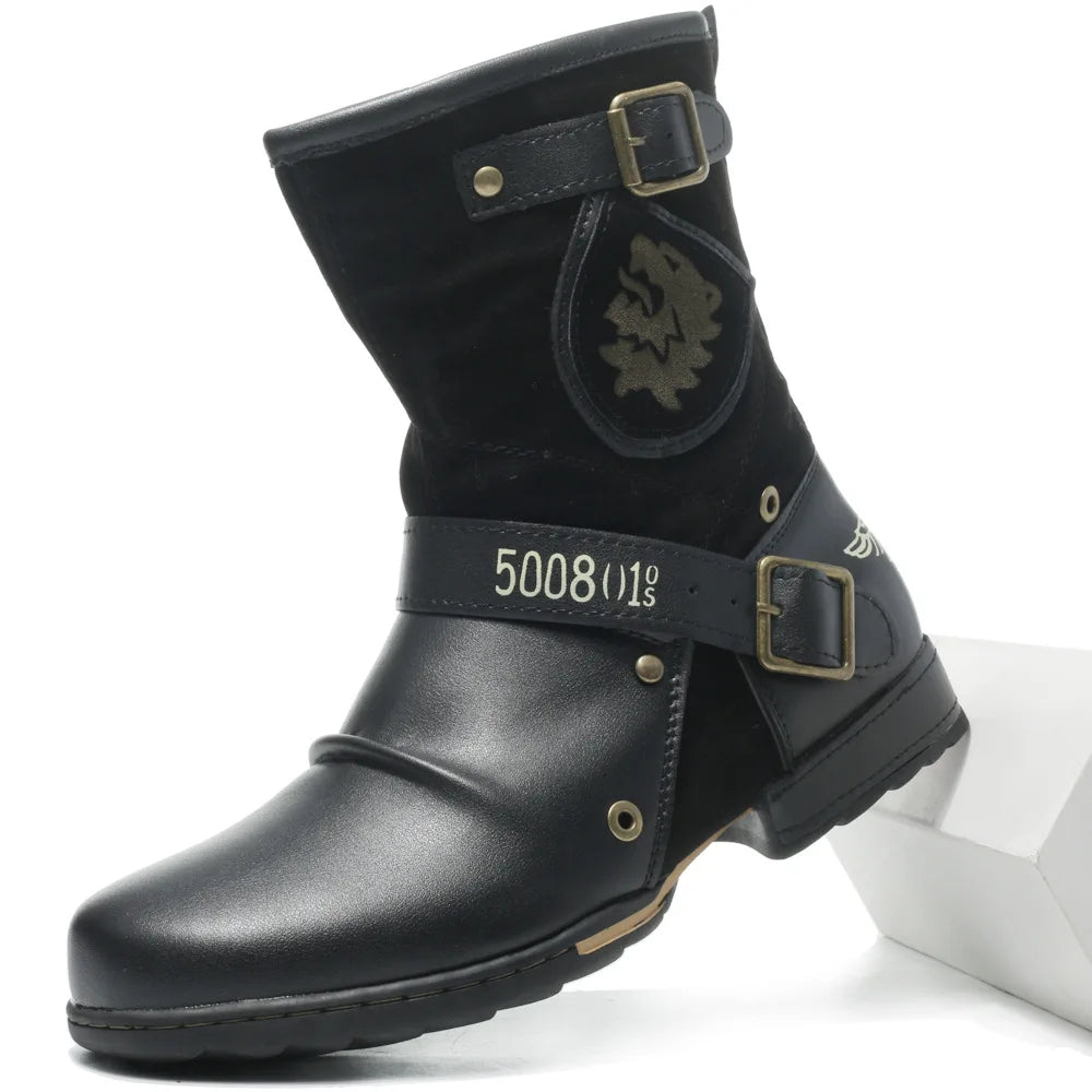 Men's Classic Vintage Handmade Custom Mid-Tall Cowboy Boots Comfortable Hard-wearing Western Boots Men Motorcycle Boots
