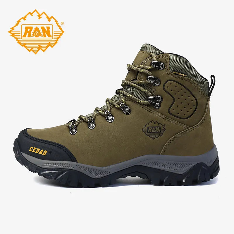 RAN Cow Leather Hiking Boots Men  Outdoor Sport Walking Sneakers trekking Snow Shoe women Climbing Mountain travel Hunting boots