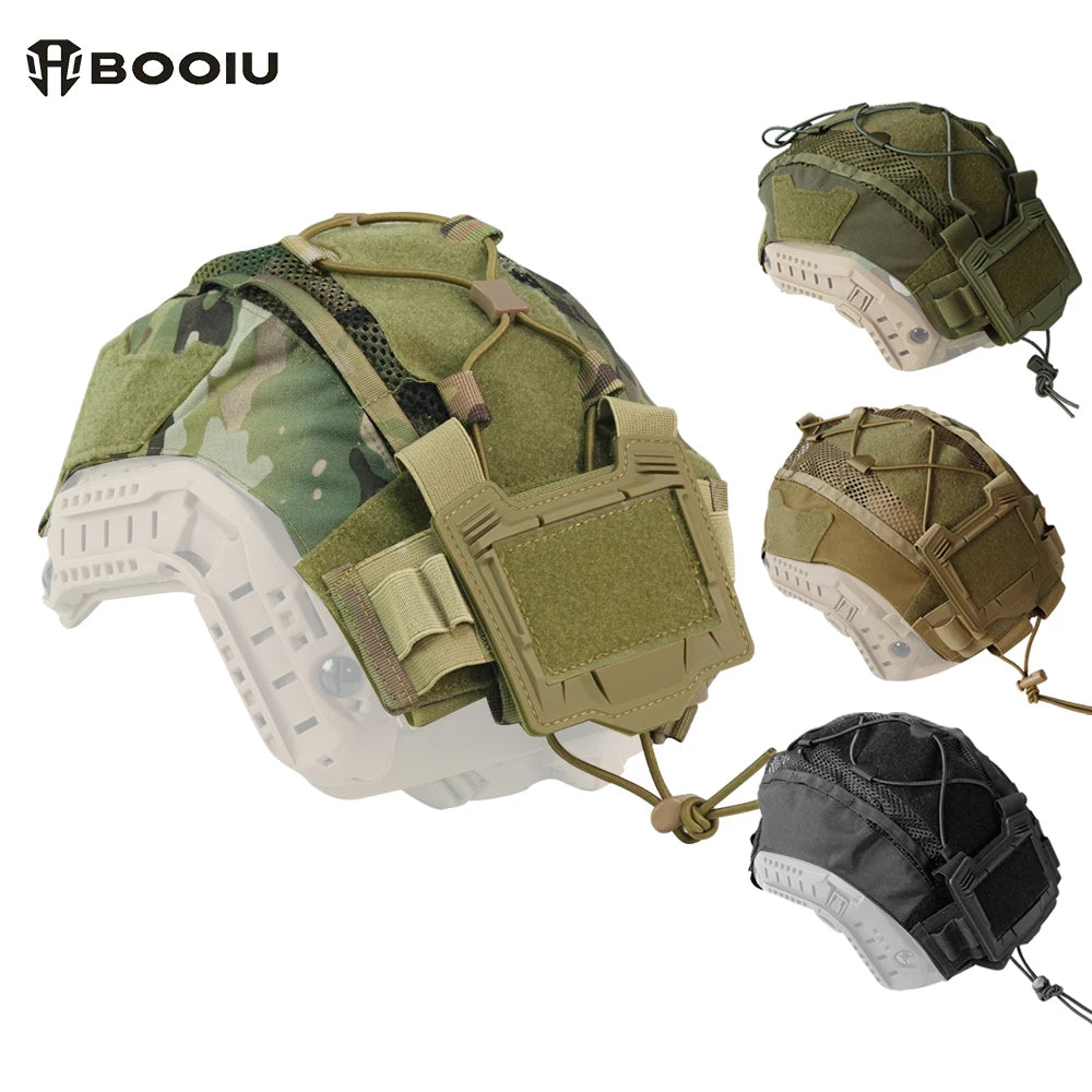 BOOIU Tactical Helmet Cover with Battery Pouch for Fast Helmet 500D Nylon Paintball Airsoft Helmet Cover Battery Pack Hunting