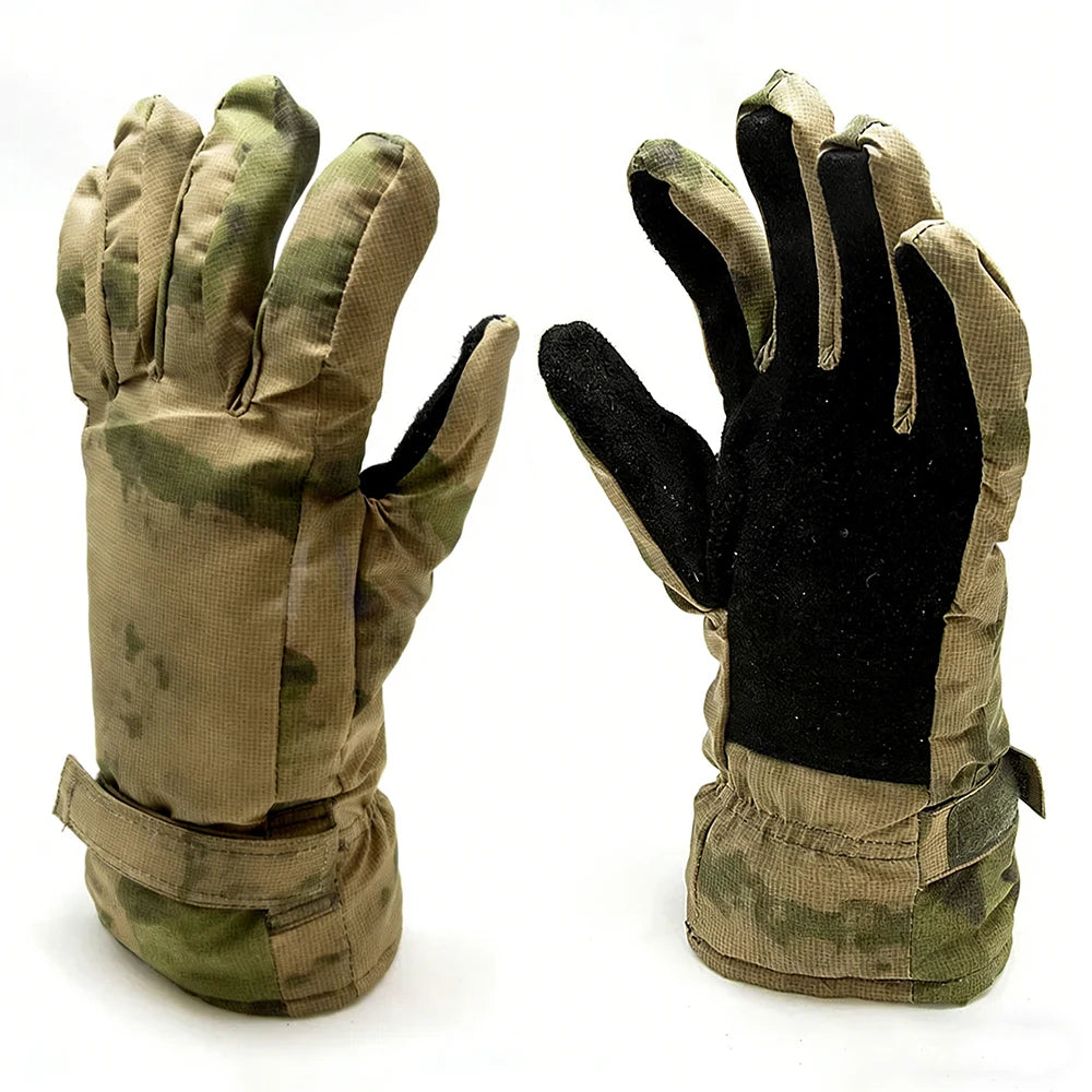 Russian Ruins Camouflage Tactical Gloves Airsoft Winter Thickened Five Finger Cold Gloves for Paintball Hunting Hiking Camping