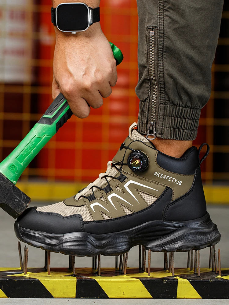 Rotation button Work Safety Boots Men Steel Toe Work Shoes Anti-smash Anti-puncture Protective Men Safety Shoes Size 47 48