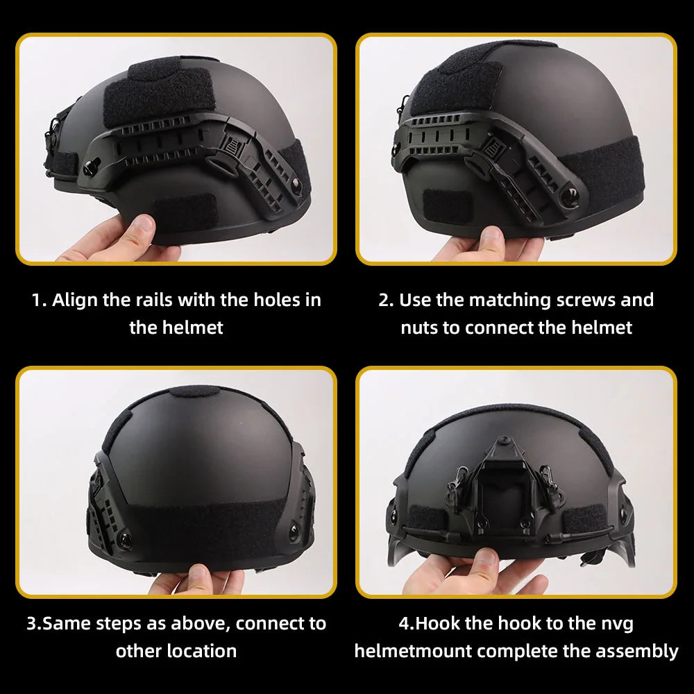 BOOIU MICH2000 Tactical Helmet Side Guide Rail With Lanyard Nylon ARC Helmet Adapter Rail Military Airsoft Helmet Accessories