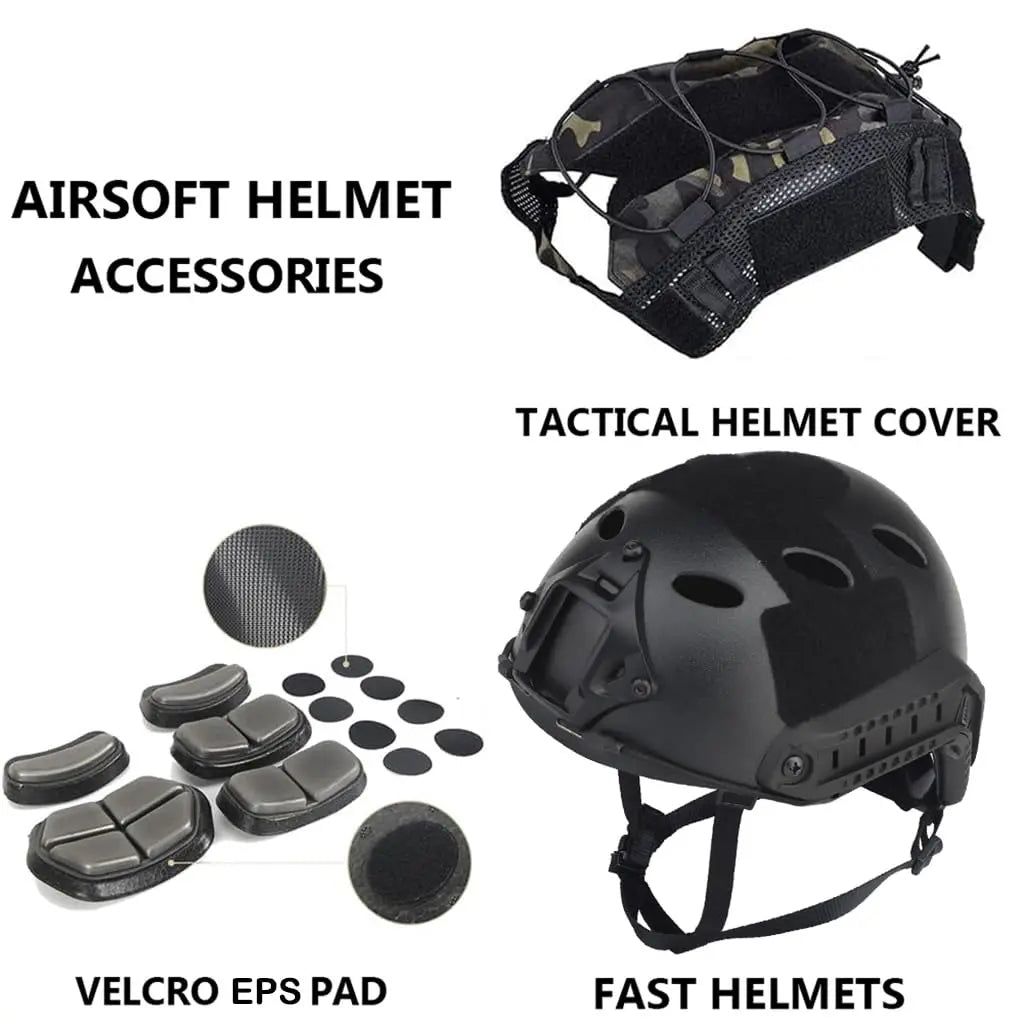 Tactical Fast Helmet Set with Mask Goggles & Helmet Cover Adjustable Lightweight Airsoft Paintball CS Hunting Training Gear