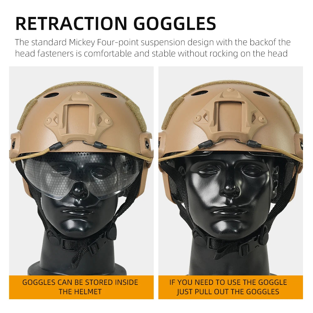 BOOIU Tactical FAST Helmet With Protective Gear Goggle MH PJ ABS Up and Down Flip Goggle Helmet Airsoft Shooting Hunting Helmet