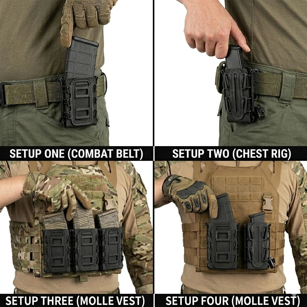 OPHIDIANTAC 5.56/7.62/9MM Fast Mag Pouch Tactical Magazine Pouches Molle Belt Fast Attach Carrier Soft Shell Mag Carrier