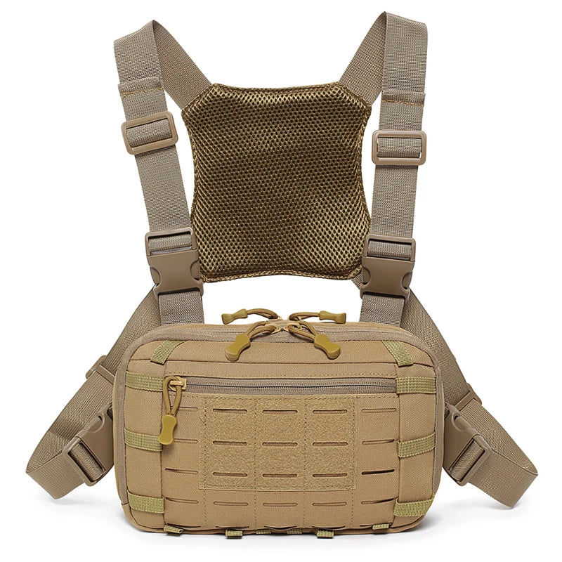 Tactical Chest Pack  MOLLE Webbing System  Zipper Closure, Breathable, Outdoor Hiking