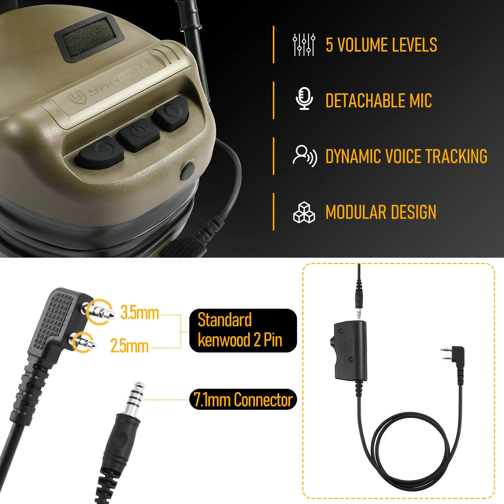 Tactical Shooting Earmuff Communication Headset for Hunting Noise Canceling Security Protection Headphones with PTT KEN  Adapter
