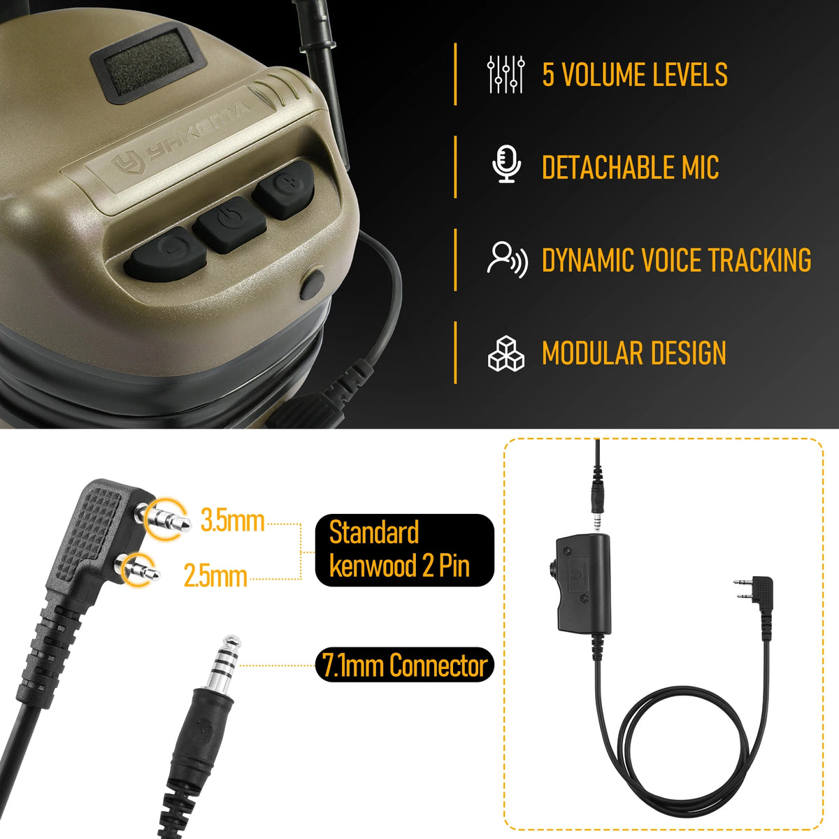 Tactical Shooting Earmuff Communication Headset for Hunting Noise Canceling Security Protection Headphones with PTT KEN  Adapter