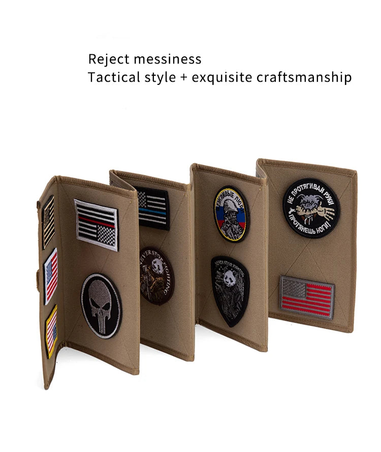 Patch Display, Foldable Tactical Patch Board Panel Holder Booklet Organizer for Hook & Loop Patch, Flag Patch, Morale Patch, Mil