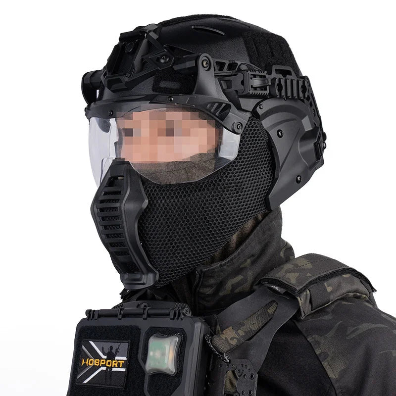 Tactical Full Protective Helmet with Half Face Mask Mouthguard/Flip Goggles/Ear Cover Hunting Airsoft Paintball Wendy 3.0 Helmet
