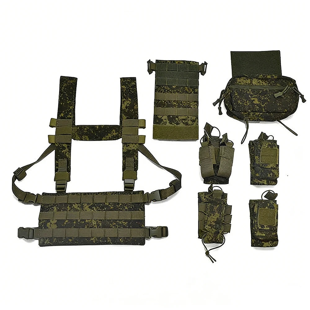 Tactical Chest Rig Vest MOLLE Modular EMR Camouflage Lightweight Chest Hanging Bag Airsoft Combat Vest Set for Hunting Shooting