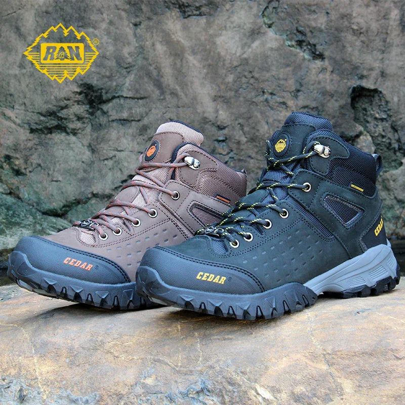 RAN Cowhide Hiking shoes men walking boots waterproof outdoor sneakers hunting boots ankle sneakers casual women trekking shoes