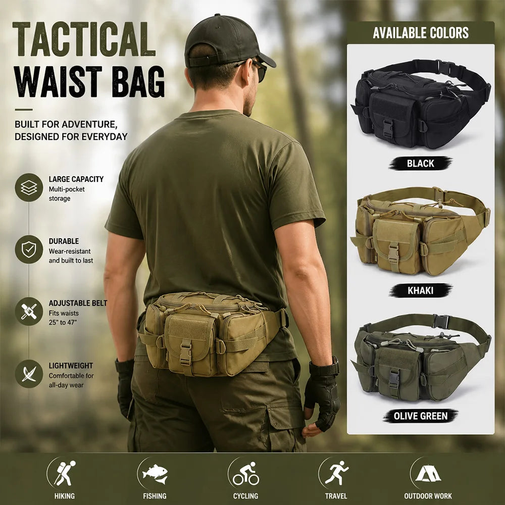 Tactical Outdoor Nylon Waist Bag, Simple Multifunctional Slanted Chest Bag, Large-Capacity Outdoor Sports Waist Bag for Camping, Fishing, Hiking, Hunting