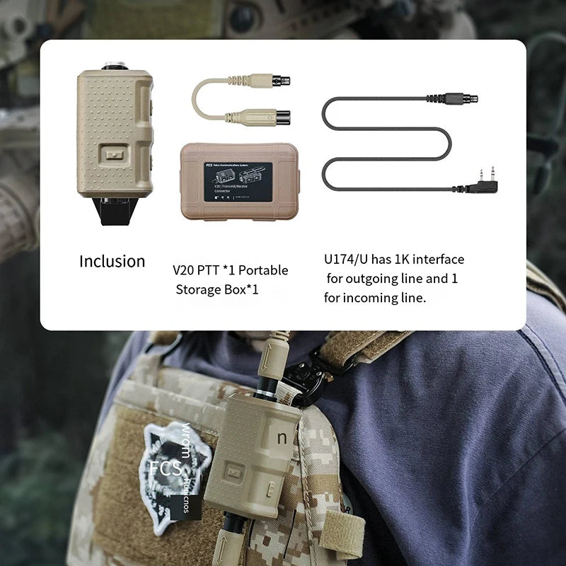 V20 PTT Kenwood Baofeng Quansheng Walkie-talkie K Headset Universal 7.1mm Tactical Earphone