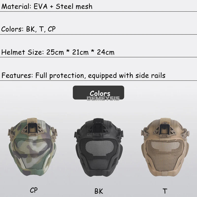 Tactical Airsoft Helmet Full Face Mask Heavy Duty Headgear for Paintball Shooting Training Motorcycle Outdoor Helmets