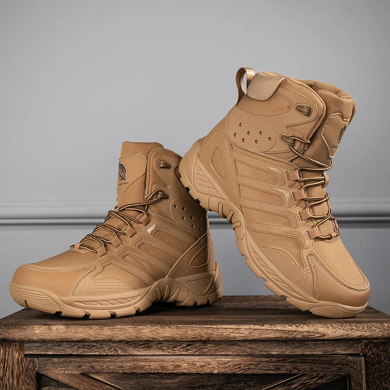 New Men's High Quality Leather Hiking Boots Lightweight Field Trekking Hunting Sneakers Non-slip Tactical Shoes Motorcycle Boots