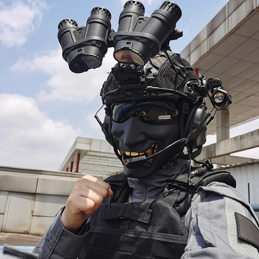 Tactical Helmet Set with Night Vision Device Model Shooting Goggles Flashlight Headset Half Face Mask for Cosplay Paintball