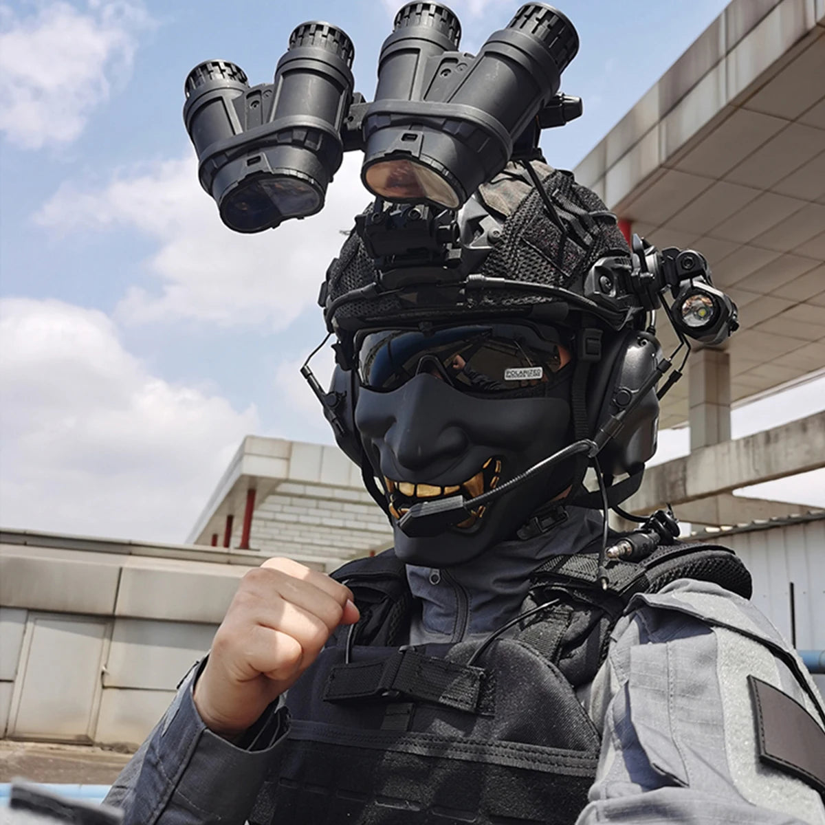 Tactical Helmet Set with Night Vision Device Model Shooting Goggles Flashlight Headset Half Face Mask for Cosplay Paintball