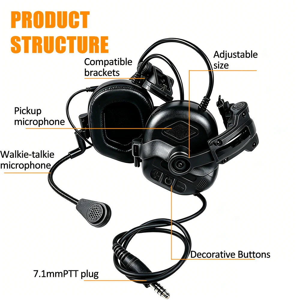 BOOIU Tactical Shooting Headset Fast Helmet 3.5mm Interface Pickup Headphones Tactical Training Communication Hearing Earmuff