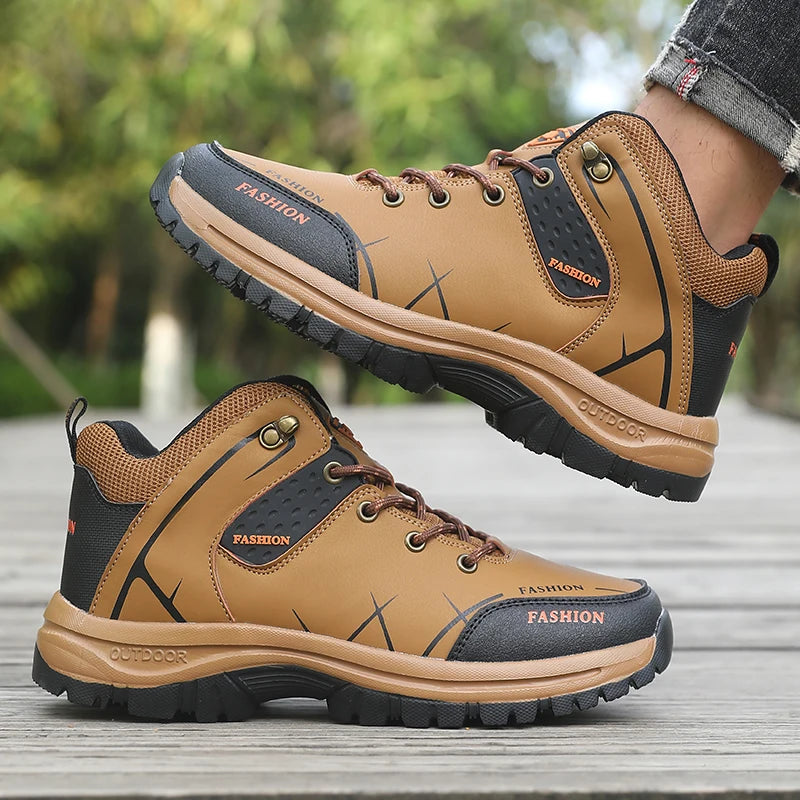 Hot Selling! Fashion Outdoor Boots Men Brown Leather Hiking Shoes Ankle Support Thick Sole Camping Hiking Adventure Design 2025