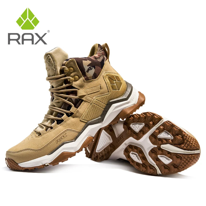 RAX Men Hiking Shoes Mid-top Waterproof Outdoor Sneaker Men Leather Trekking Boots Trail Camping Climbing Hunting Sneakers Women