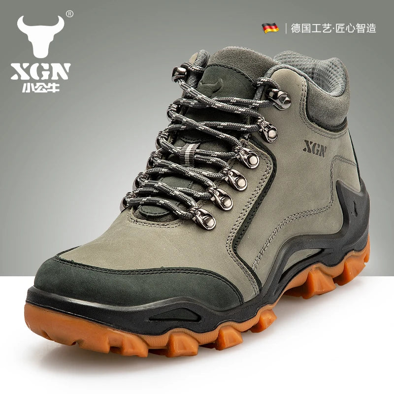 XGN Cowhide Outdoor Hiking shoes Men's waterproof hunting Boots Tactical Desert Combat travel Boots Ankle trekking Sneakers