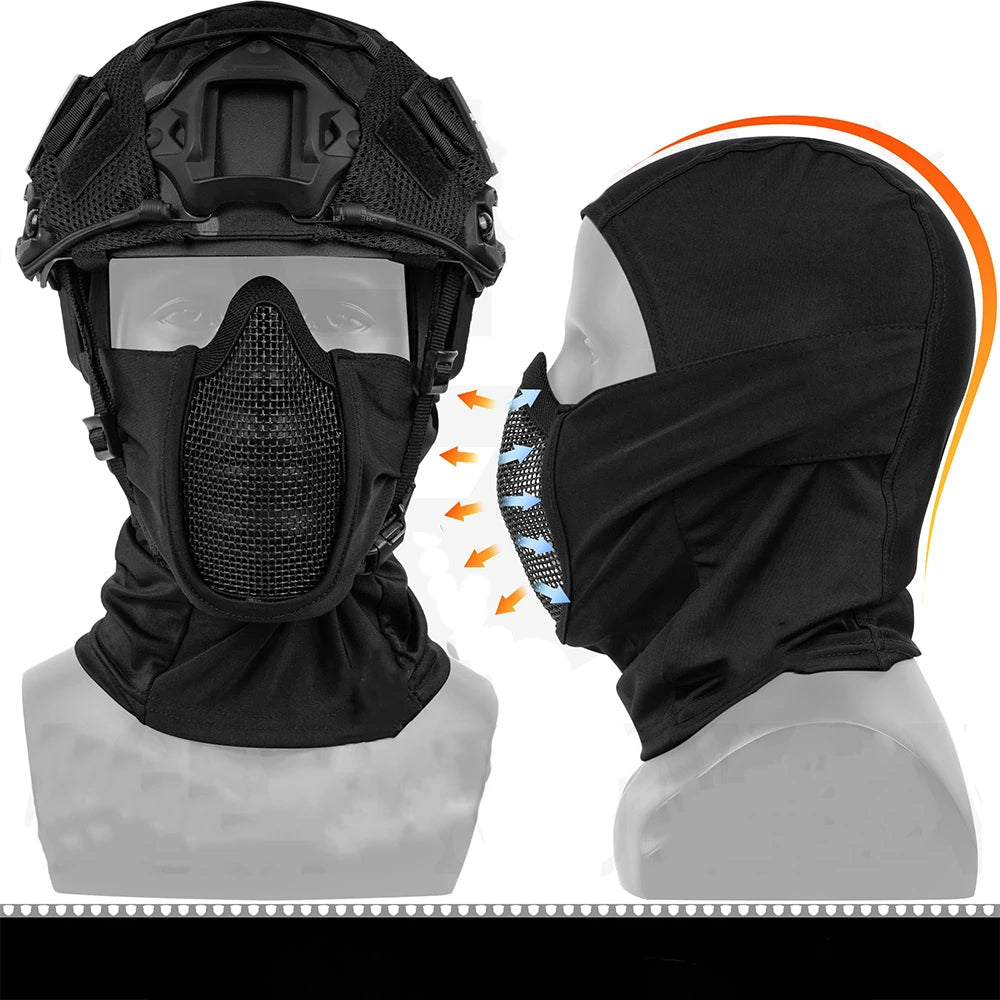 Tactical Airsoft Helmet Set FAST Protective Equipment with Balaclava Mesh Mask Helmet Cloth for CS Hunting Paintball Shooting