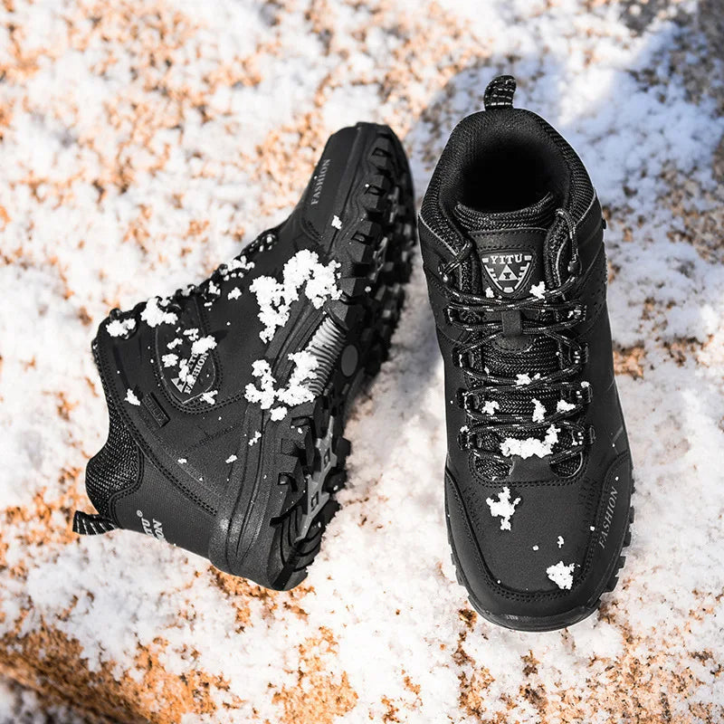 Brand Men Winter Snow Boots Waterproof Leather Sneakers Super Warm Men's Boots Outdoor Male Hiking Boots Work Shoes Size 39-47
