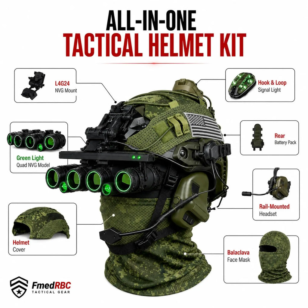 Tactical Helmet Kit Airsoft FAST Helmet Set with Red/Green Light Quad NVG Model Signal Light Headset for Paintball CS Cosplay