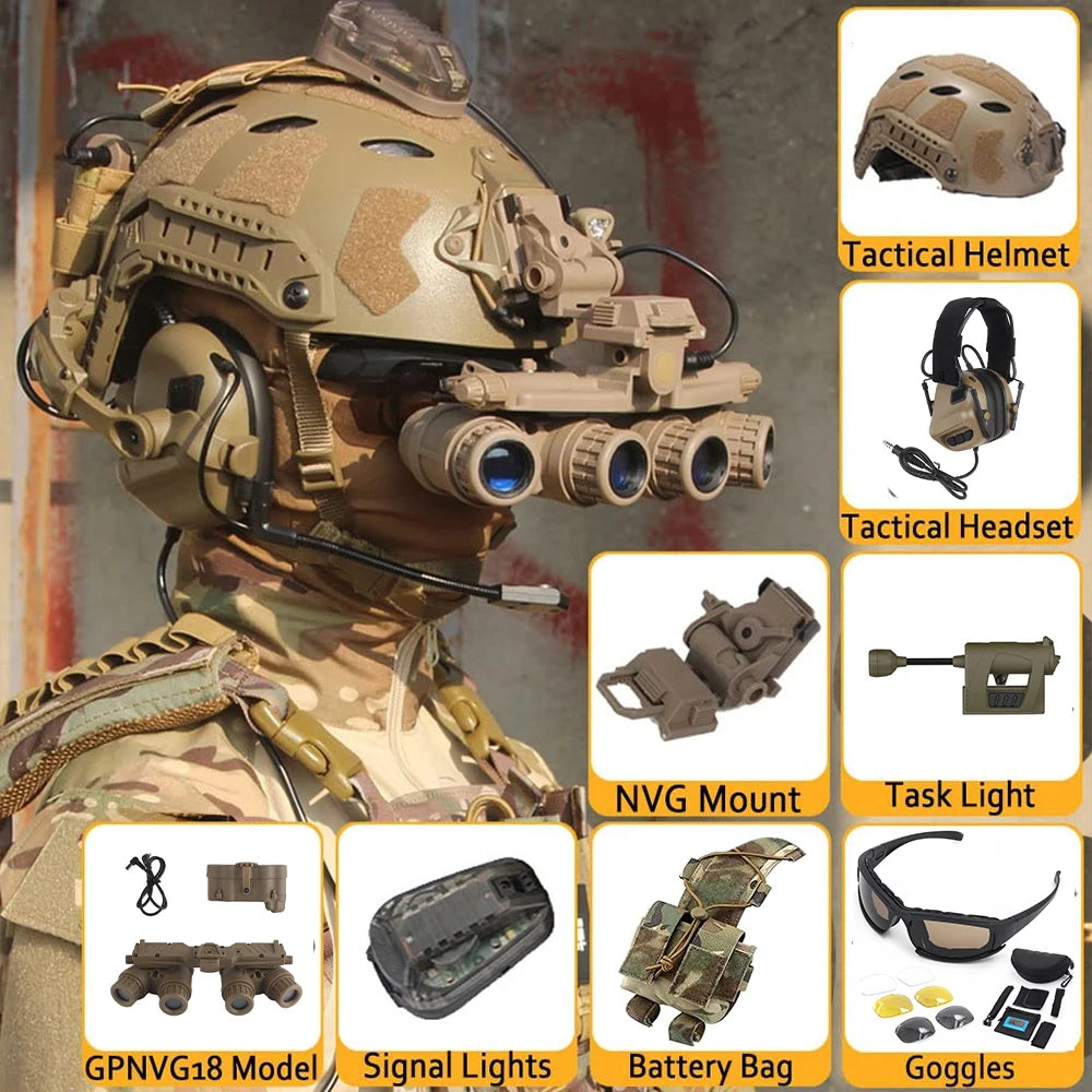 Tactical Airsoft Fast Helmet Set Adjustable High Cut Protection Helmet with Headset L4g24 Mount NVG Model for Airsoft Paintball
