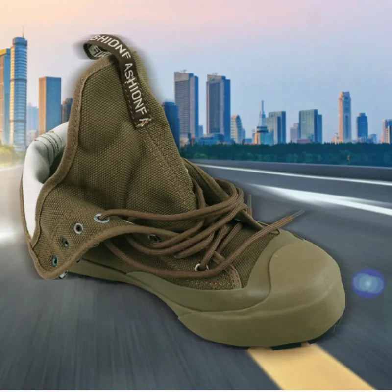 Couple Anti-puncture High-top Hiking Shoes Men's Canvas Training Sneakers Site Labor Rubber Boots Outdoor Climbing  Ankle Botas