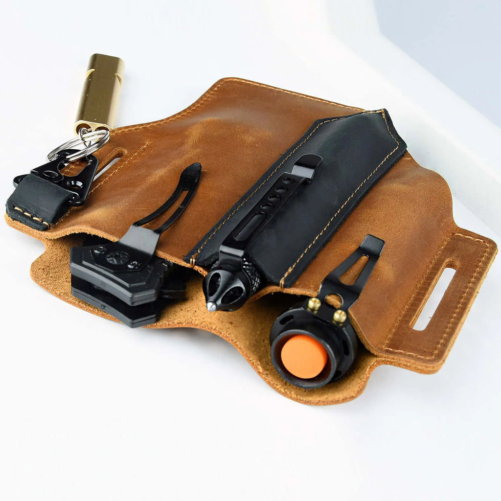 2026 New Leather Tool Pouch with Belt Loops for Men, Pocket Organizer with Multitool Pouch Flashlight Holster EDC Belt Pouch