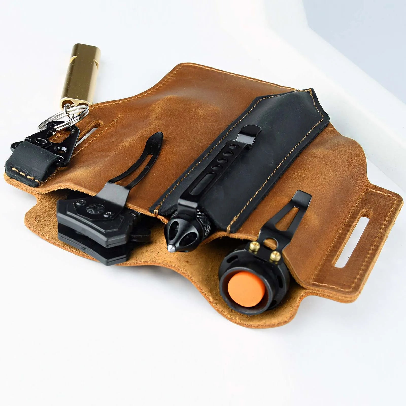 2026 New Leather Tool Pouch with Belt Loops for Men, Pocket Organizer with Multitool Pouch Flashlight Holster EDC Belt Pouch