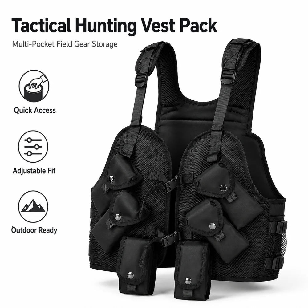 Tactical Hunting Vest Pack Multi-Pocket Outdoor Gear Storage Adjustable Nylon Mesh Chest Vest for Hunting Hiking Fishing
