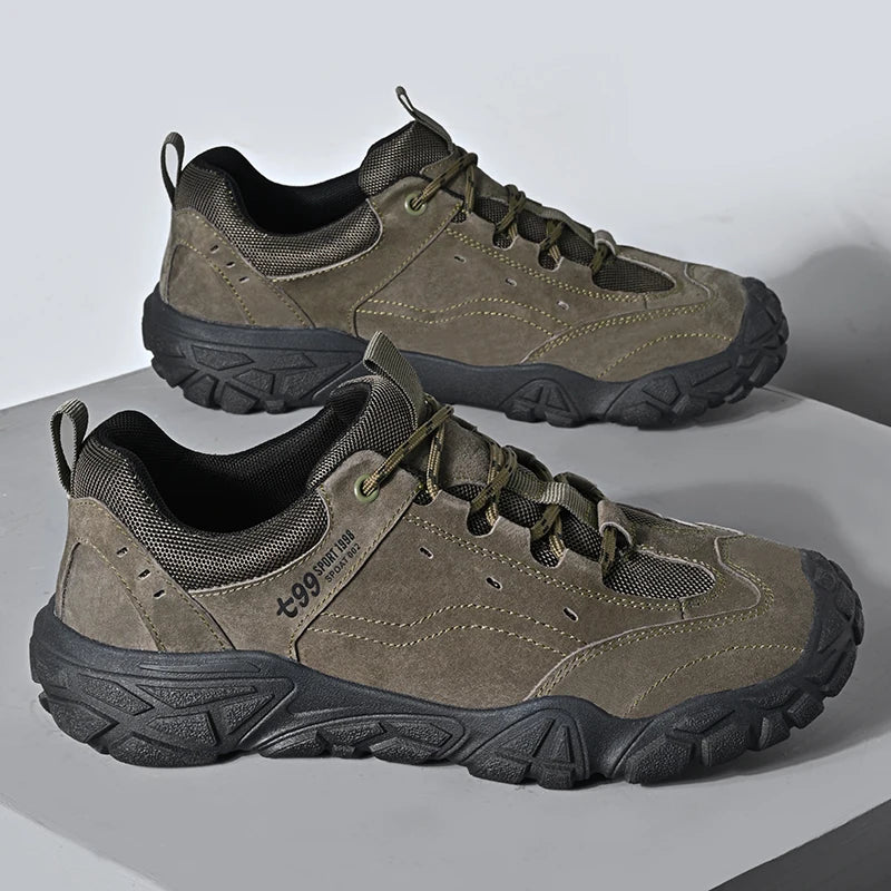 Vintage Style Men's Casual Shoes Anti-Slip Suede Leather Sneakers Lightweight Sports Shoes Round Toe Treking Footwear Trainers