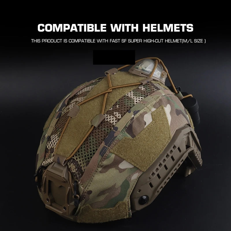 Tactical Helmet Cover 4th Gen for FAST Helmet Ops-Core High-Cut Helmets Cloth with Elastic Fixed Rope Camo Style