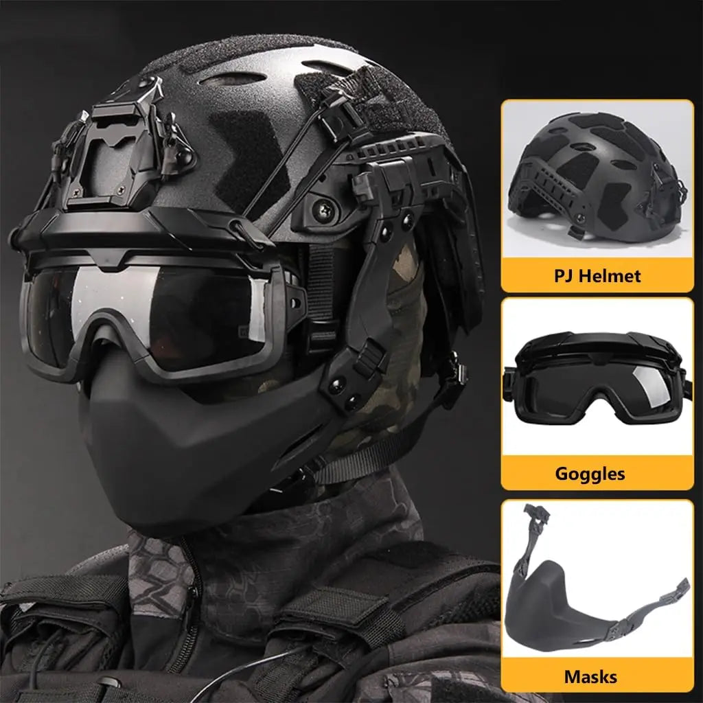 Airsoft Helmet Set, Tactical Helmet with Airsoft Mask Shooting Pickup Noise Canceling Headset, Paintball Goggles and NVG Model